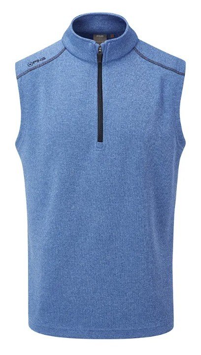 PING Ramsey mens ribbed fleece vest, snorkel blue marl