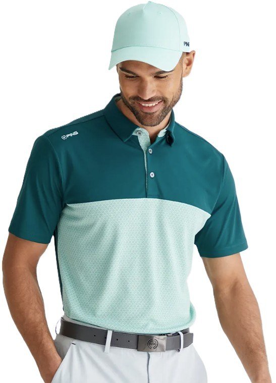 PING Hall mens polo, forest/misty green