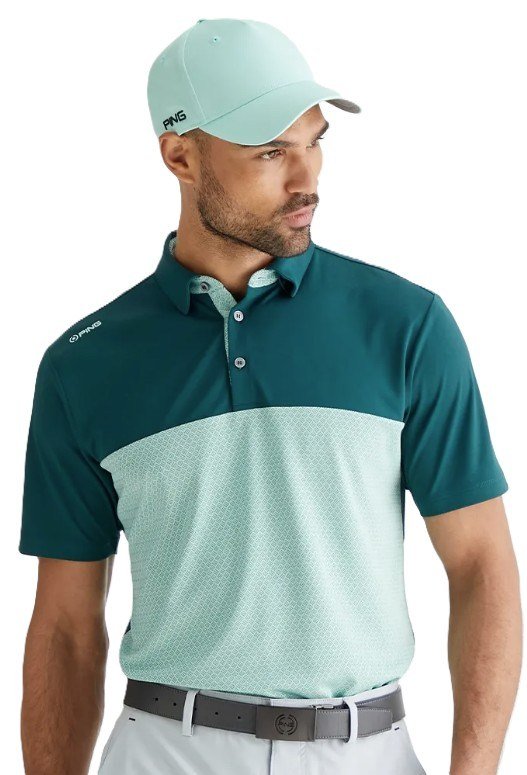 PING Hall mens polo, forest/misty green