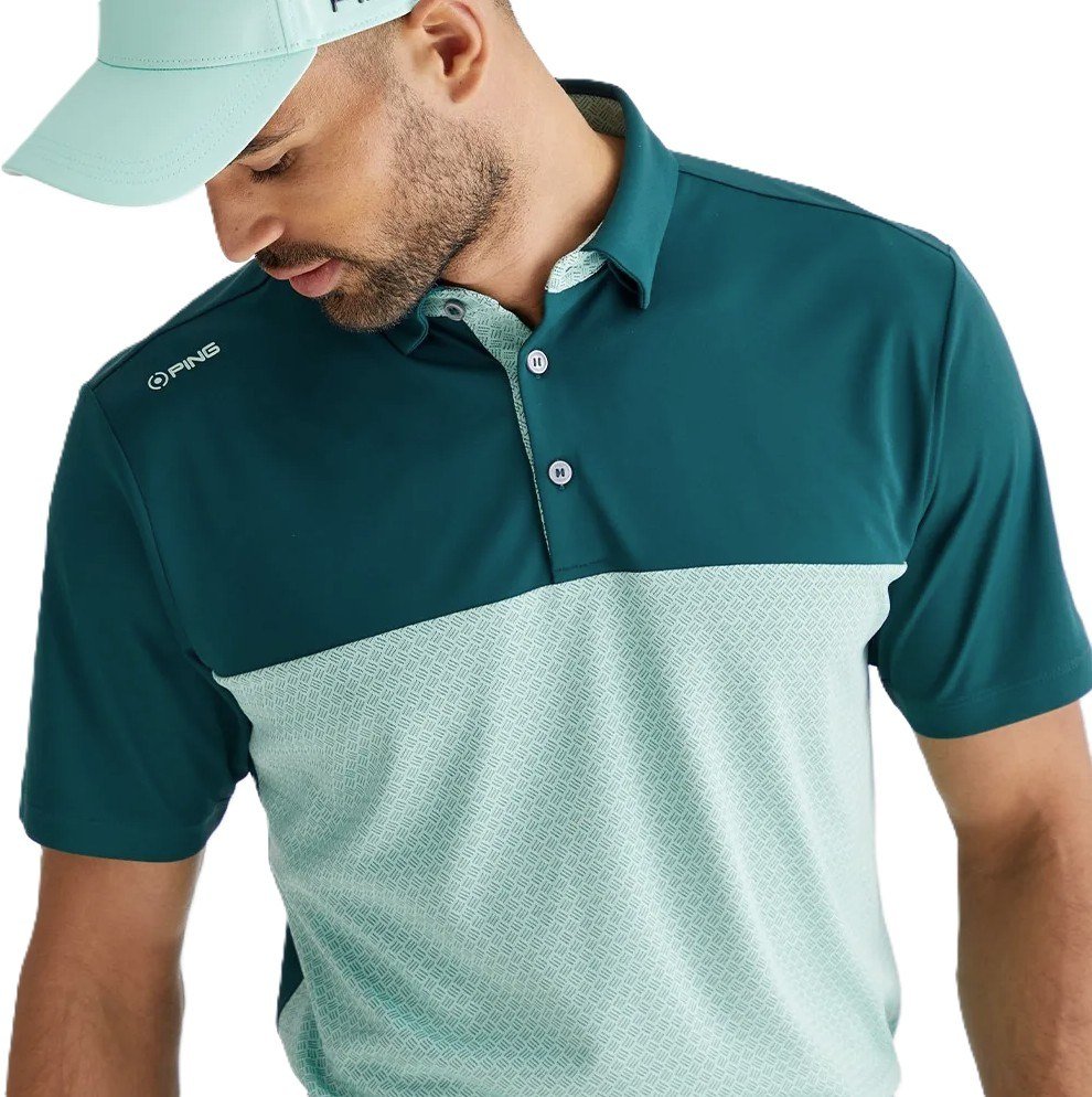 PING Hall mens polo, forest/misty green
