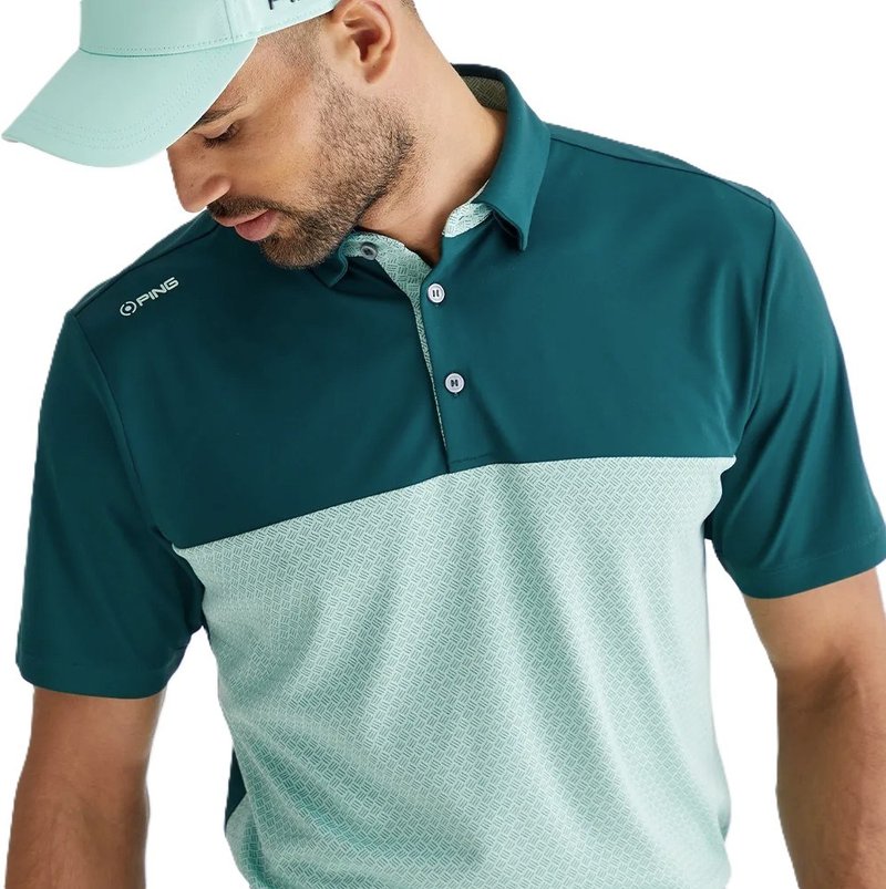 PING Hall mens polo, forest/misty green