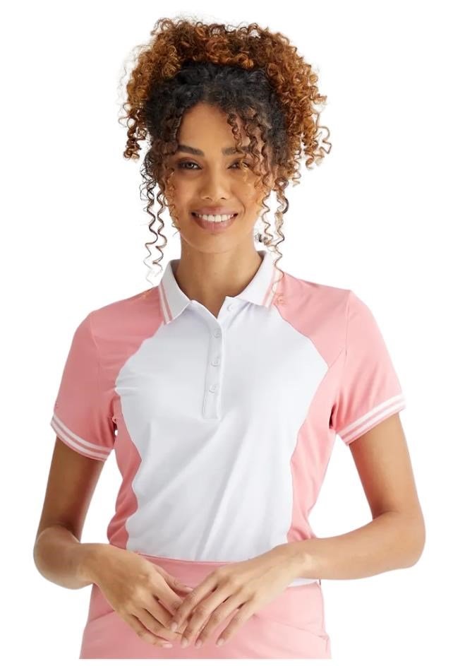 PING Ali short sleeve women's polo, sweet pea/white
