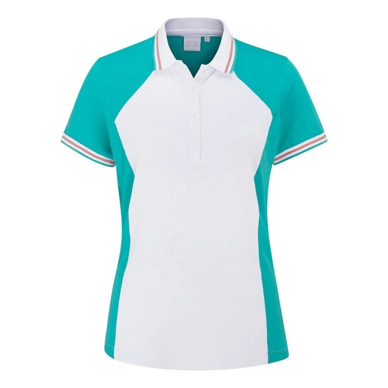 PING Ali short sleeve ladies polo, bright aqua/white