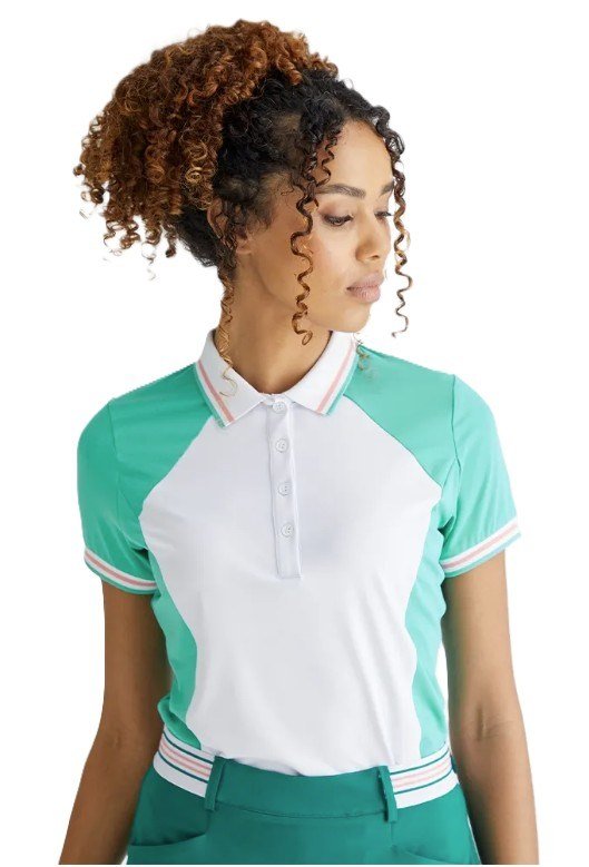 PING Ali short sleeve ladies polo, bright aqua/white