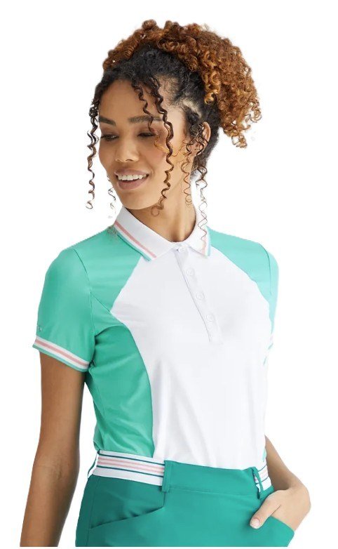 PING Ali short sleeve ladies polo, bright aqua/white