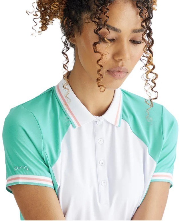 PING Ali short sleeve ladies polo, bright aqua/white