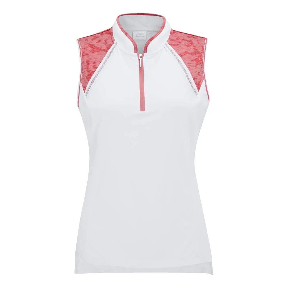 PING Nala Colour Block Sleeveless women's polo, white/sweat pea