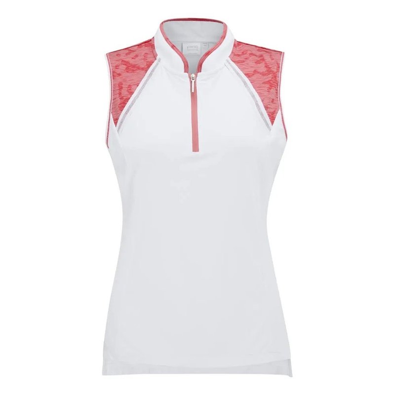 PING Nala Colour Block Sleeveless women's polo, white/sweat pea