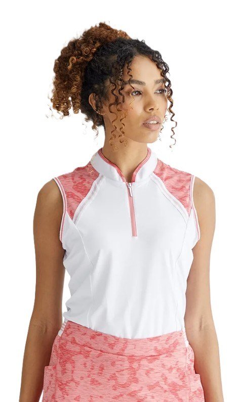 PING Nala Colour Block Sleeveless women's polo, white/sweat pea