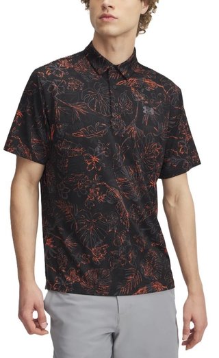 Under Armour Playoff 3.0 Printed mens polo, black/fire/castlerock