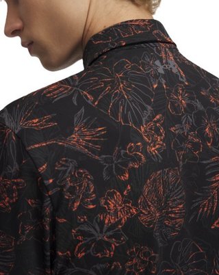Under Armour Playoff 3.0 Printed mens polo, black/fire/castlerock
