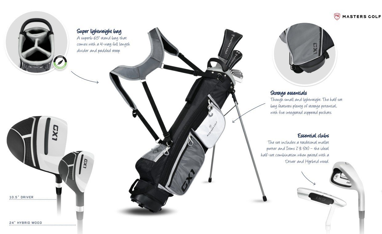 Masters GX1 Gts men's golf half set, graphite + stand bag, black/grey/white