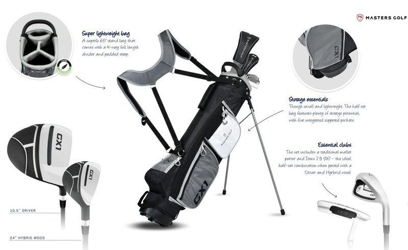 Masters GX1 Gts men's golf half set, graphite + stand bag, black/grey/white
