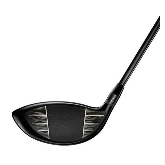Driver head at address, showing face angle and adjustable hosel