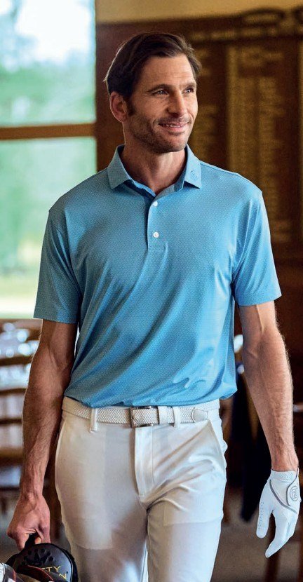 FootJoy Deco Diamond Print men's polo, air blue/high tide