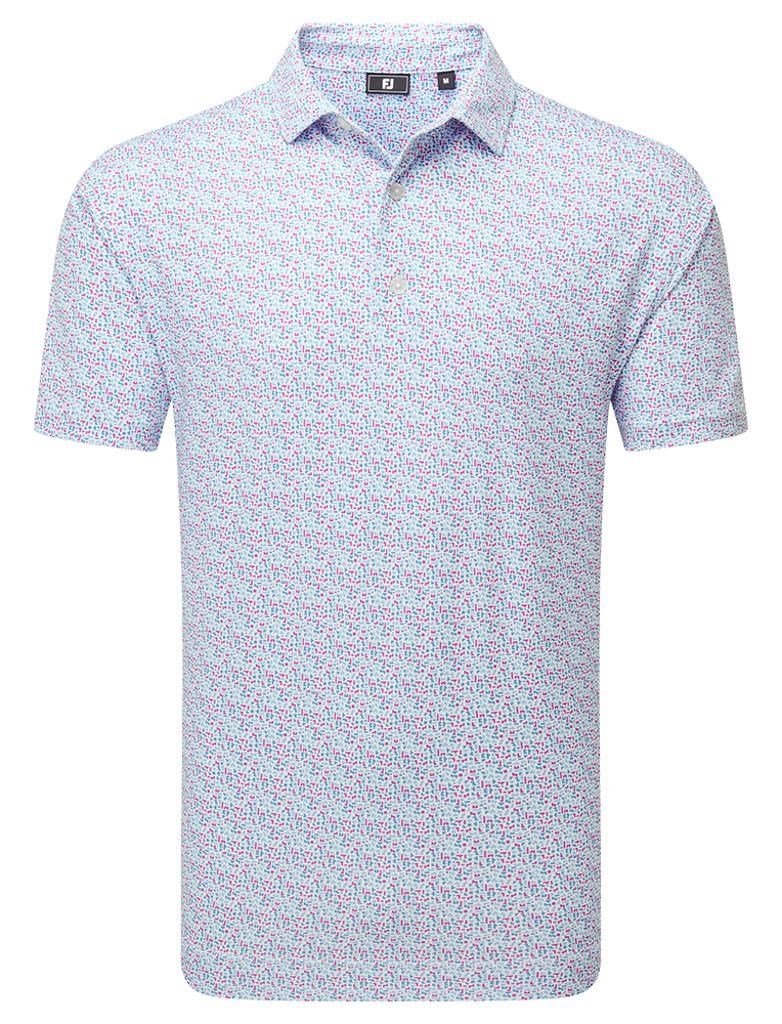 FootJoy Gamer Print Pique men's polo, white/air blue/tide/magenta