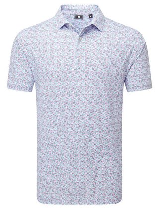 FootJoy Gamer Print Pique men's polo, white/air blue/tide/magenta