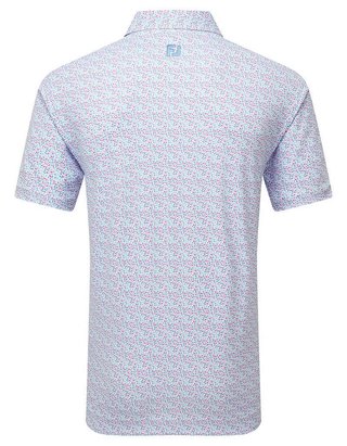 FootJoy Gamer Print Pique men's polo, white/air blue/tide/magenta