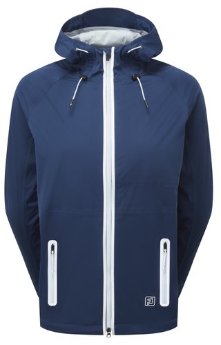 FootJoy HydroKnit women's rain jacket, navy/white/skyway