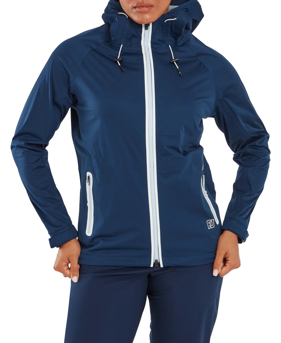 FootJoy HydroKnit women's rain jacket, navy/white/skyway
