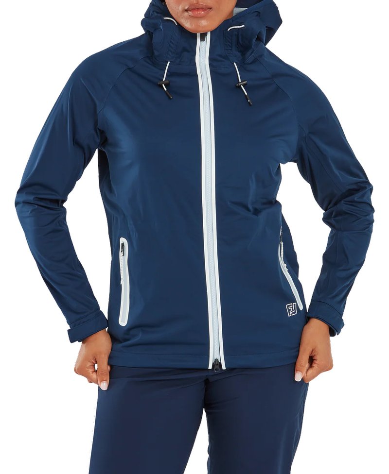 FootJoy HydroKnit women's rain jacket, navy/white/skyway