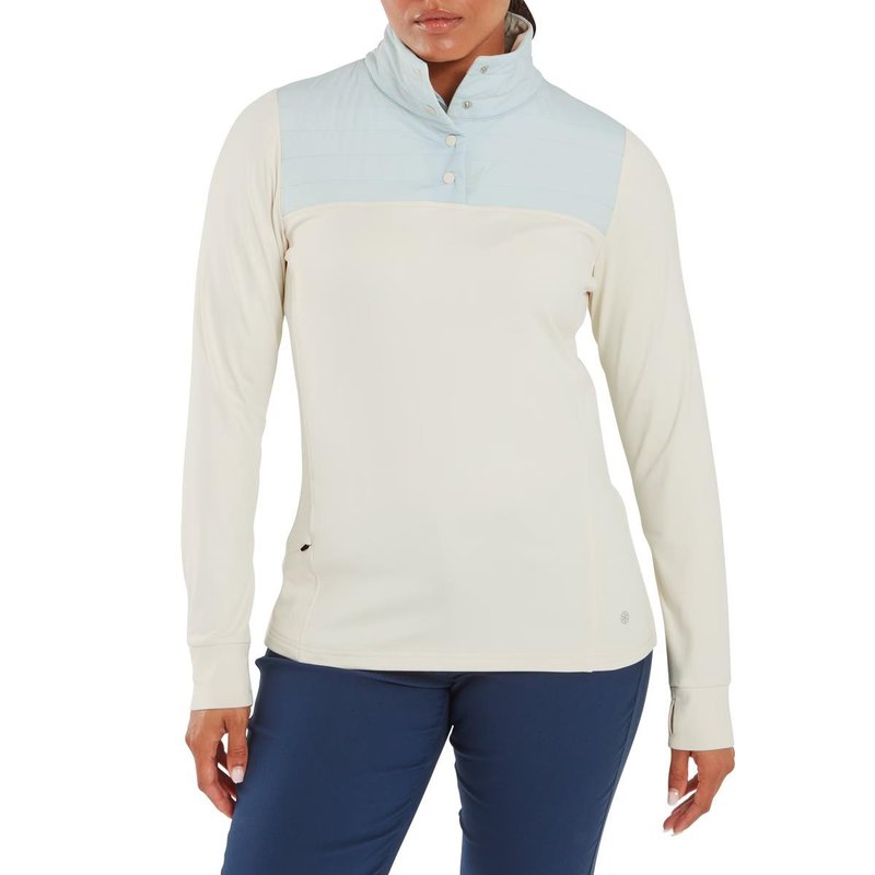 FootJoy ThermoSeries Hybrid Popover women's sweatshirt, off white/ice blue