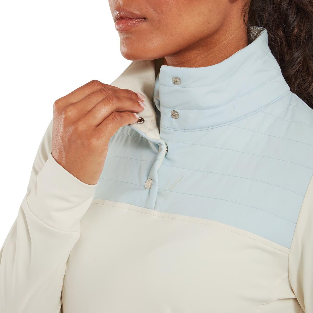FootJoy ThermoSeries Hybrid Popover women's sweatshirt, off white/ice blue