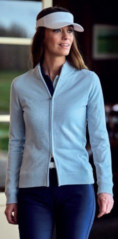 FootJoy Drirelease Full-Zip Lined women's sweater, ice blue