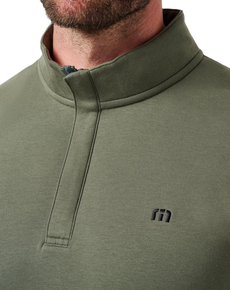 Travis Mathew Cloud Quarter Zip 2.0 men's pullover, dark olive