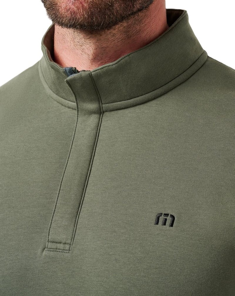 Travis Mathew Cloud Quarter Zip 2.0 men's pullover, dark olive