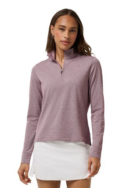 Travis Mathew Featherweightt Active Zip Long Sleeve women's polo, heather damson