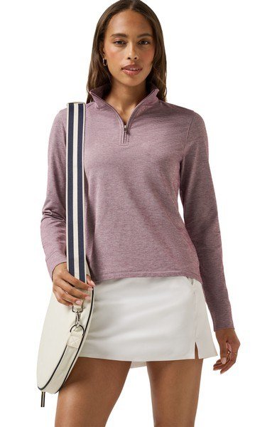 Travis Mathew Featherweightt Active Zip Long Sleeve women's polo, heather damson