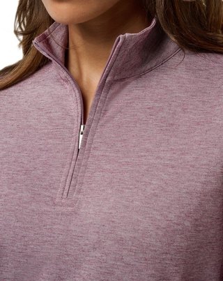 Travis Mathew Featherweightt Active Zip Long Sleeve women's polo, heather damson