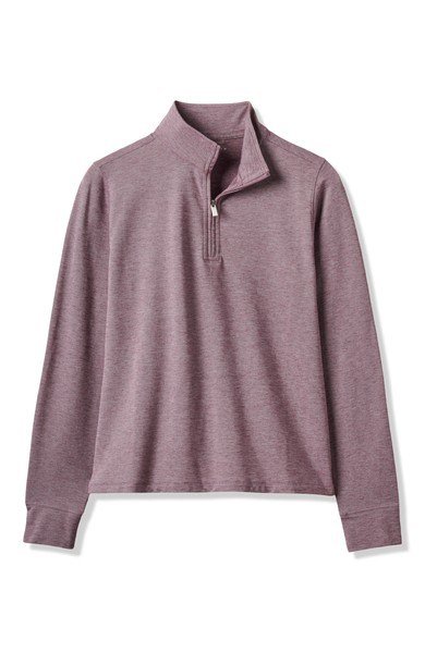 Travis Mathew Featherweightt Active Zip Long Sleeve women's polo, heather damson