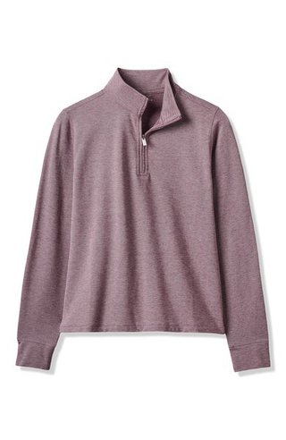 Travis Mathew Featherweightt Active Zip Long Sleeve women's polo, heather damson