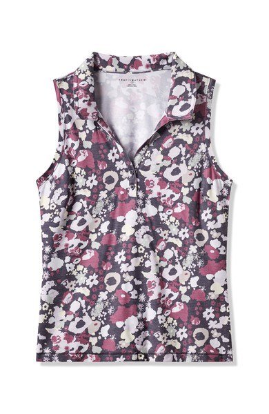 Travis Mathew Featherweight Printed Sleeveless women's polo, graystone floral multi