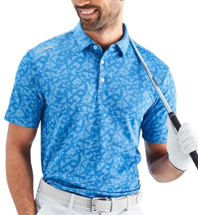 PING Geo Camo men's polo, tidal blue