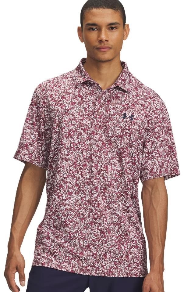 Under Armour Playoff 3.0 Printed men's polo, tourmaline pink/dark maroon/midnight navy