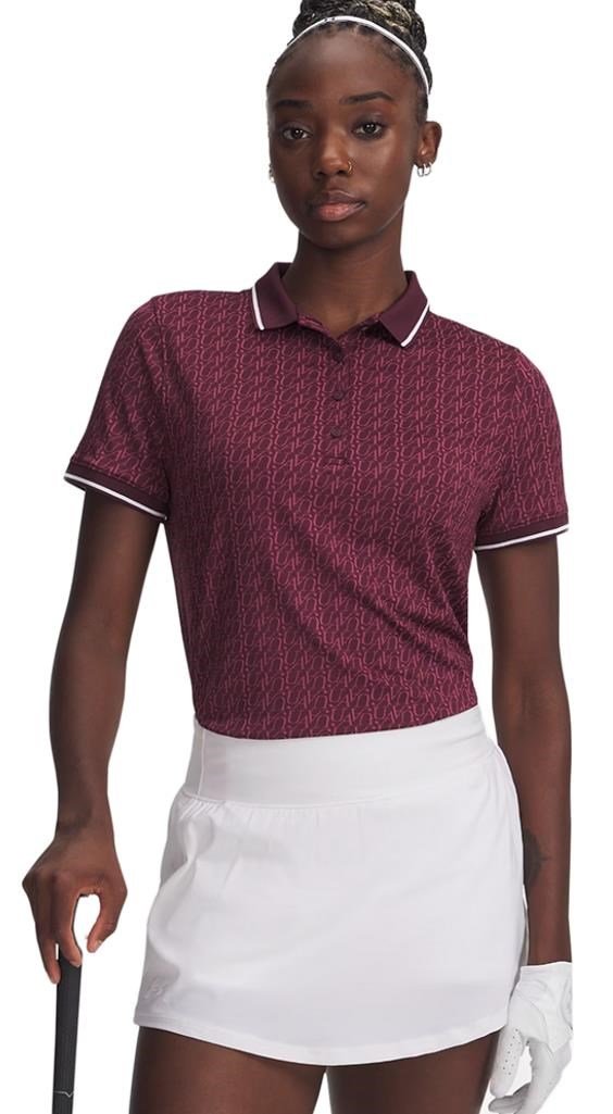 Under Armour Playoff Jacquard women's polo, dark maroon/fuchsia dusk/white