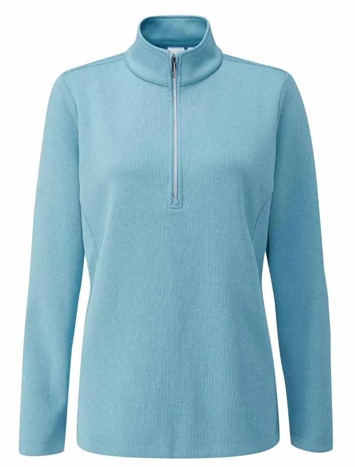PING Lyla half zip ribbed ladies fleece, tranquil blue marl