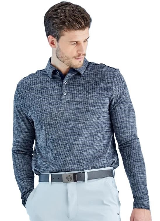 PING Creek long sleeve men's polo, navy melange