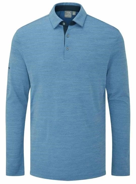 PING Creek long sleeve men's polo, tidal blue melange