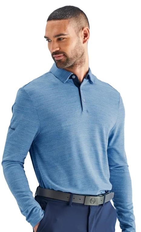 PING Creek long sleeve men's polo, tidal blue melange