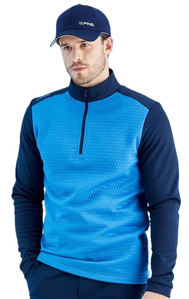 PING Nolan Quarter Zip Fleece men's sweatshirt, tidal blue/navy