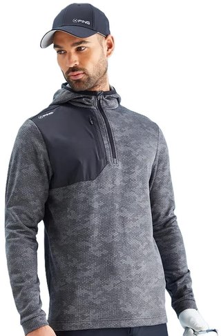 PING Nexa Hooded half zip fleece men's sweatshirt, black