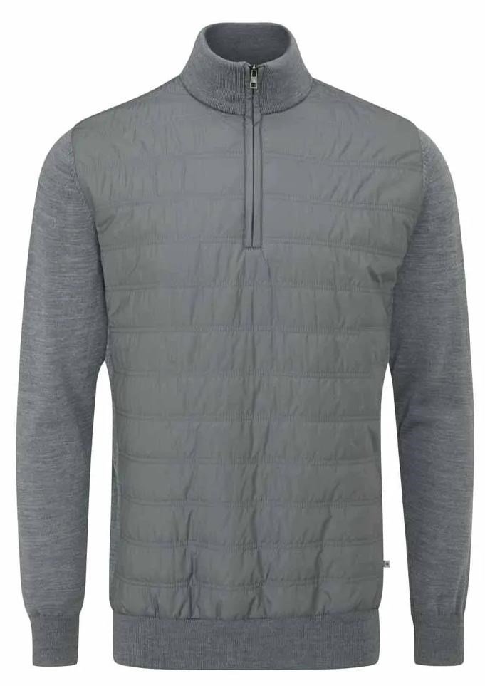 PING Connell Hybrid quarter-zip mens sweater, french grey marl
