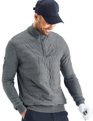 PING Connell Hybrid quarter-zip mens sweater, french grey marl