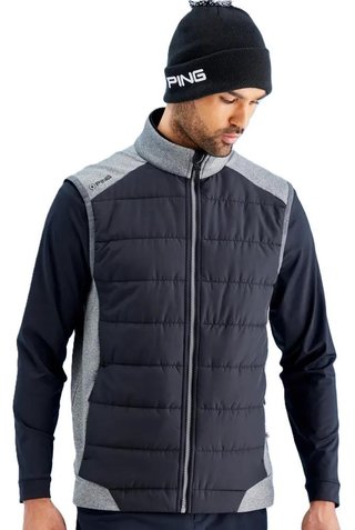 PING Aiden Hybrid Fleece men's vest, asphalt marl/black