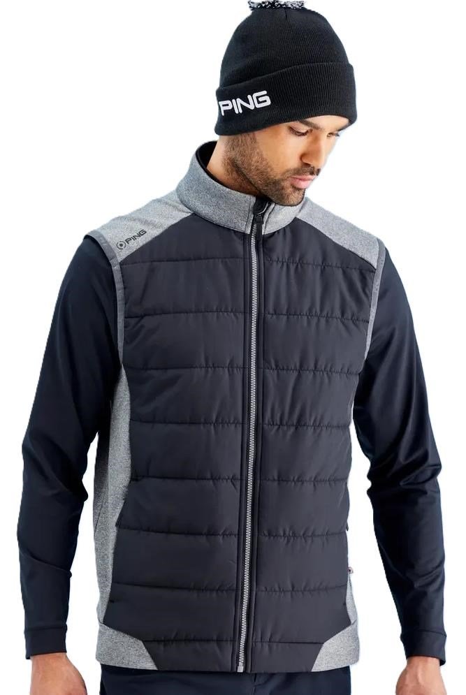 PING Aiden Hybrid Fleece men's vest, asphalt marl/black