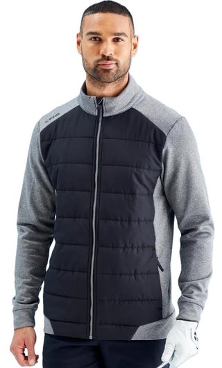 PING Aiden Hybrid fleece mens jacket, asphalt marl/black